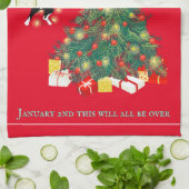 おもしろいつるクリスマスの木の猫 キッチンタオル (折り畳み)