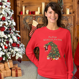 おもしろいつるクリスマスの木の猫 Tシャツ