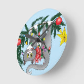 おもしろいつるクリスマス ラウンド壁時計 (傾斜)