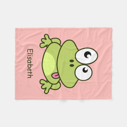 おもしろいでかわいいカエルの漫画は名前をからかいます フリースブランケット (正面(横))