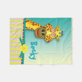 おもしろいでかわいいキリン|の黄色いティール(緑がかった色) フリースブランケット (正面(横))