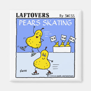 おもしろいでかわいいナシのスケートで滑るLaftoversの漫画 マグネット