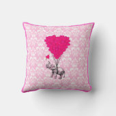 おもしろいでかわいい象及びピンクのダマスク織 クッション (裏面)