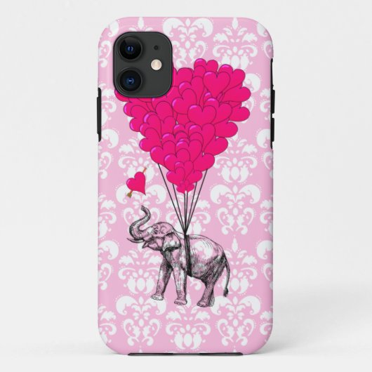 おもしろいでかわいい象及びピンクのダマスク織 Case-Mate iPhoneケース (裏面)