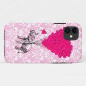 おもしろいでかわいい象及びピンクのダマスク織 Case-Mate iPhoneケース (裏面(横))