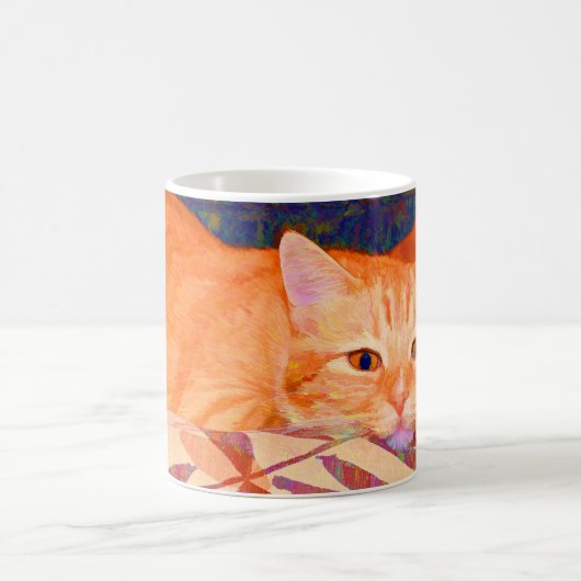おもしろいでかわいく明るいオレンジ虎猫猫 コーヒーマグカップ (中央)