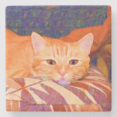 おもしろいでかわいく明るいオレンジ虎猫猫 ストーンコースター (正面)