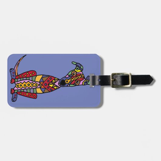 おもしろいでアートなグレイハウンド犬の抽象美術 ラゲッジタグ (正面横)