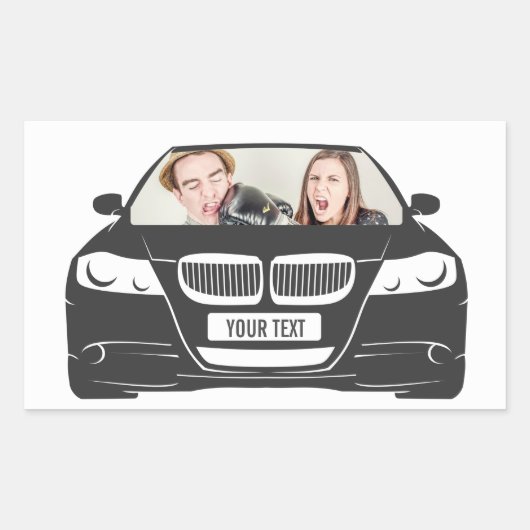おもしろいでカスタムな写真車フレーム 長方形シール (正面)