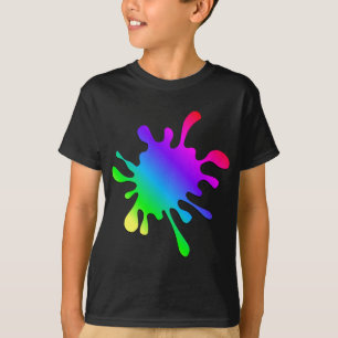おもしろいでカラフルな芸術の虹のペンキの(ばちゃばちゃ)跳ねる Tシャツ