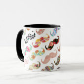 おもしろいでガーリーなカラフルパターン髭 マグカップ (正面左)