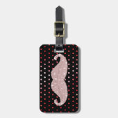 おもしろいでガーリーなピンクのきらきら光るな髭の水玉模様パターン ラゲッジタグ (正面縦)