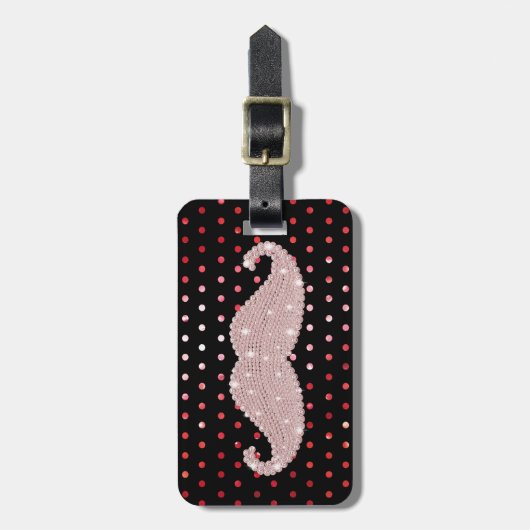 おもしろいでガーリーなピンクのきらきら光るな髭の水玉模様パターン ラゲッジタグ (正面縦)