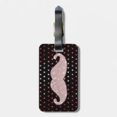 おもしろいでガーリーなピンクのきらきら光るな髭の水玉模様パターン ラゲッジタグ (裏面縦)