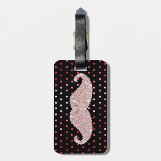 おもしろいでガーリーなピンクのきらきら光るな髭の水玉模様パターン ラゲッジタグ (裏面縦)