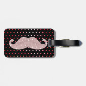 おもしろいでガーリーなピンクのきらきら光るな髭の水玉模様パターン ラゲッジタグ (裏面横)