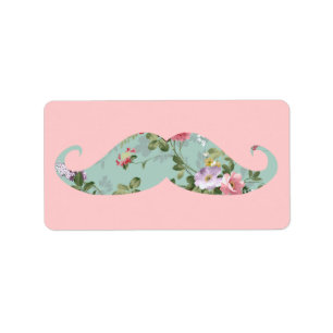 おもしろいでガーリーなヴィンテージの赤いピンクの花の髭 ラベル