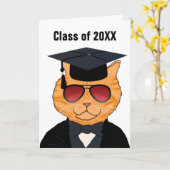 おもしろいでクールな猫の漫画の卒業のお祝い カード (黄色い花)