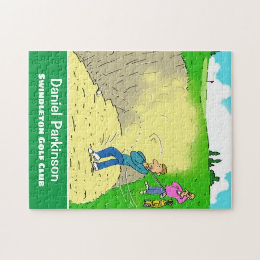 おもしろいでバンカーに突き刺さったゴルファーのゴルフプレーヤーへの贈り物 ジグソーパズル (横)