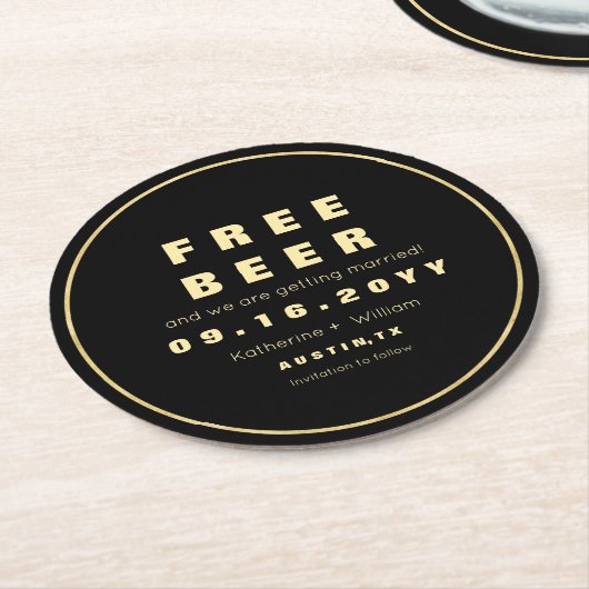 おもしろいでフェイクな金ゴールド自由なビール保存日付 ラウンドペーパーコースター (アングル)