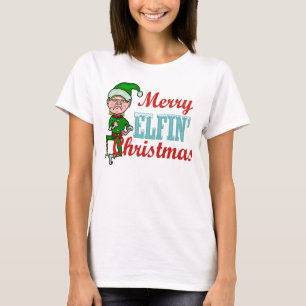 おもしろいでメリーな小妖精のクリスマスのしゃれ Tシャツ