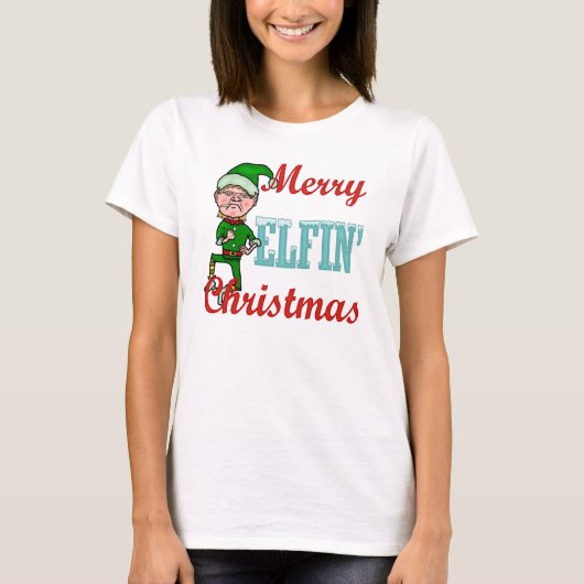 おもしろいでメリーな小妖精のクリスマスの休日の小妖精や小人のユーモア Tシャツ (正面)