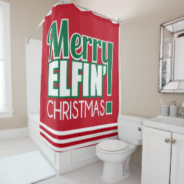 おもしろいでメリーなElfinのクリスマスのシャワー・カーテン シャワーカーテン