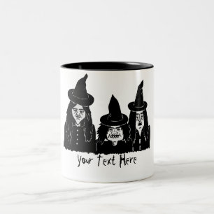 おもしろいで不気味で黒い魔法使いの恐いハロウィンのおもしろい ツートーンマグカップ