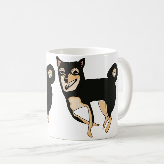 おもしろいで及びかわいい黒およびタンの柴犬犬のマグ コーヒーマグカップ (正面右)