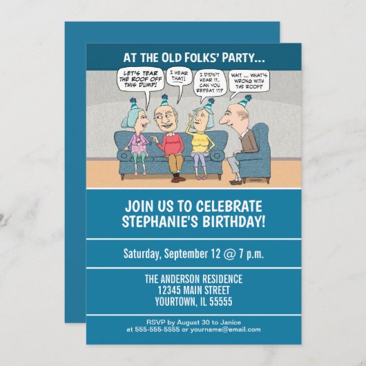 おもしろいで古いフォークの誕生会 招待状 (正面/裏面)