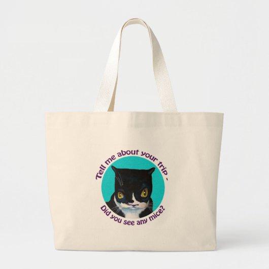 おもしろいで好奇心が強いCAT ラージトートバッグ (正面)