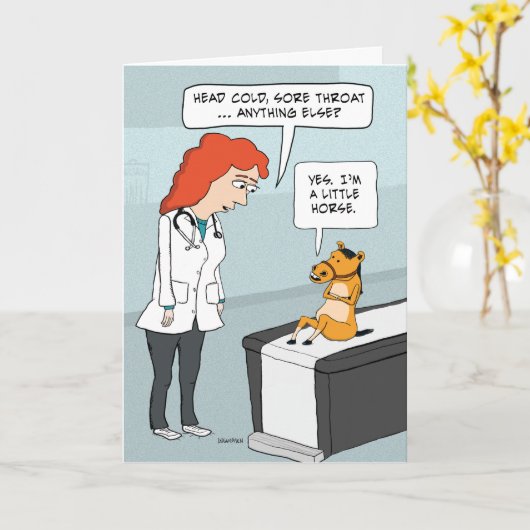 おもしろいで小さい馬はよく得ます カード (黄色い花)