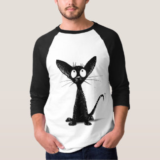 おもしろいで小さい黒猫 Tシャツ