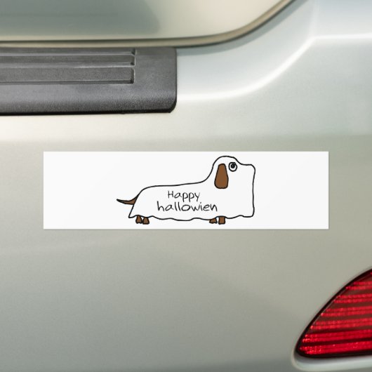 おもしろいで幸せなhallowienerのウインナー犬の幽霊ハロウィン バンパーステッカー (車上)