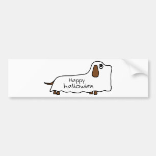 おもしろいで幸せなhallowienerのウインナー犬の幽霊ハロウィン バンパーステッカー
