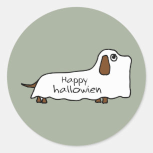 おもしろいで幸せなhallowienerのウインナー犬の幽霊ハロウィン ラウンドシール