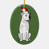 おもしろいで白いアメリカのブルドッグのクリスマスのデザイン セラミックオーナメント (正面)