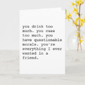 おもしろいで皮肉な親友の感謝カード カード (黄色い花)