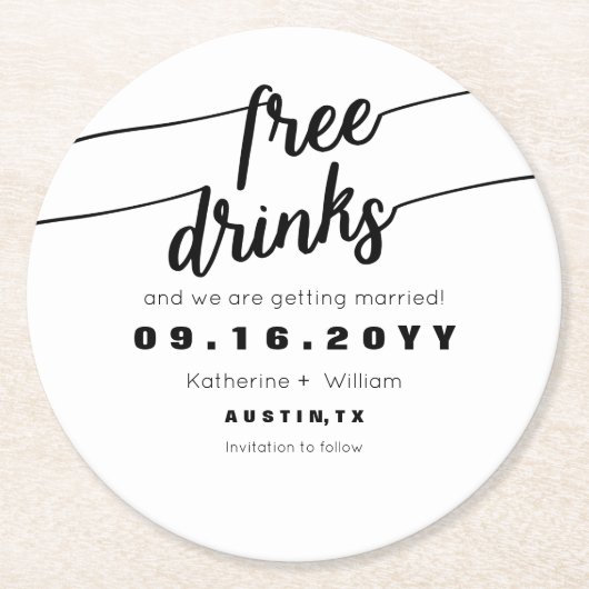 おもしろいで自由な飲み物は白黒日付を救います ラウンドペーパーコースター (正面)