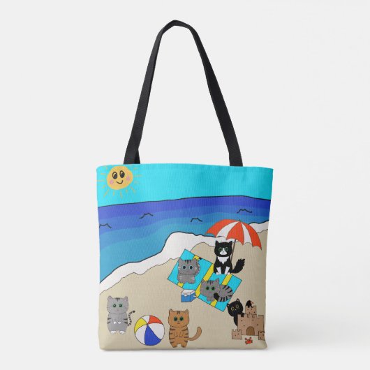 おもしろいで親しみやすいビーチかわいい猫 トートバッグ (裏面)