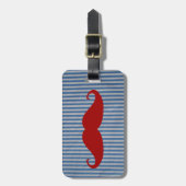 おもしろいで赤い髭および青い白のストライプ ラゲッジタグ (正面縦)