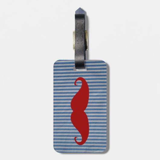 おもしろいで赤い髭および青い白のストライプ ラゲッジタグ (裏面縦)
