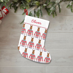 おもしろいで醜いクリスマスのセーターを身に着けているかわいいラマ スモールクリスマスストッキング