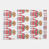 おもしろいで醜いクリスマスのセーター、犬の身に着けているガラス キッチンタオル (横)