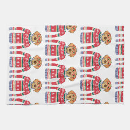 おもしろいで醜いクリスマスのセーター、犬の身に着けているガラス キッチンタオル