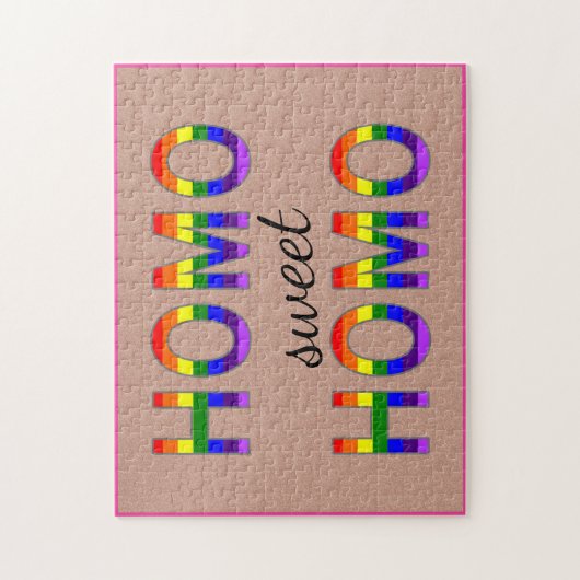 おもしろいで陽気なヒト属の甘いヒト属の挑戦ピンクのボーダー ジグソーパズル (縦)