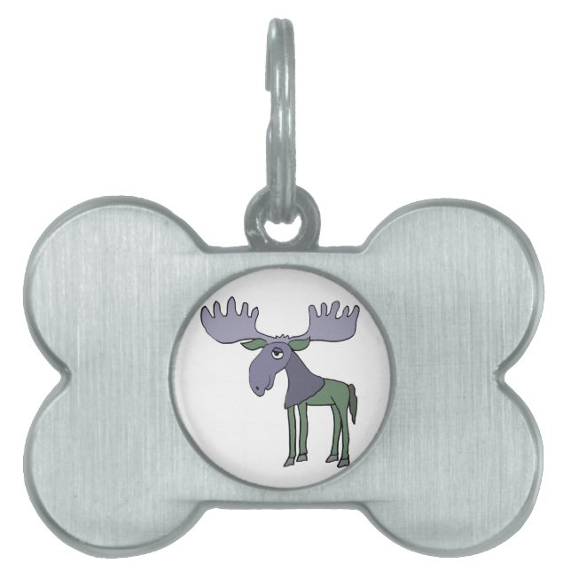 おもしろいで青および緑のアメリカヘラジカの漫画 ペットネームタグ (正面)