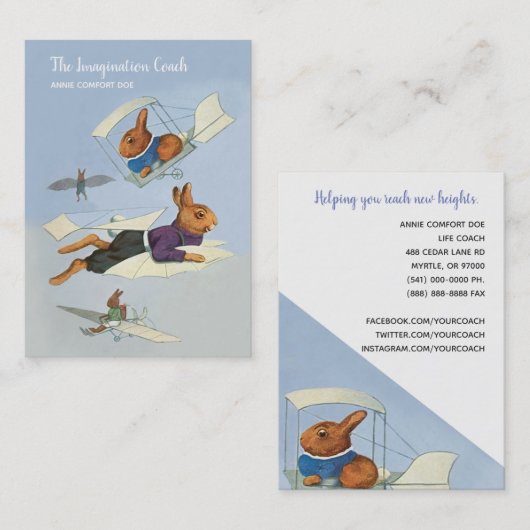 おもしろいで飛んでいるなウサギの生命コーチの名刺 名刺 (正面/裏面)