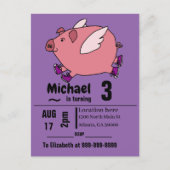 おもしろいで飛んでいるなブタの誕生会 インビテーションポストカード (正面)