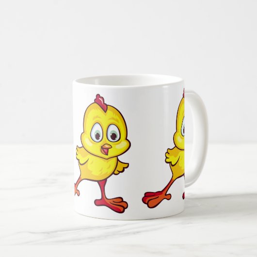 おもしろいで黄色いひよこ コーヒーマグカップ (正面右)